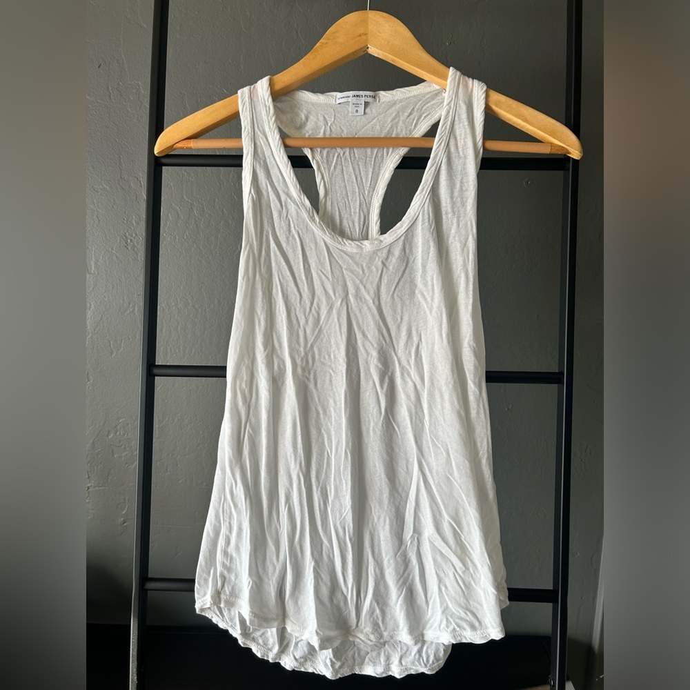 James Perse white cotton racer back tank top